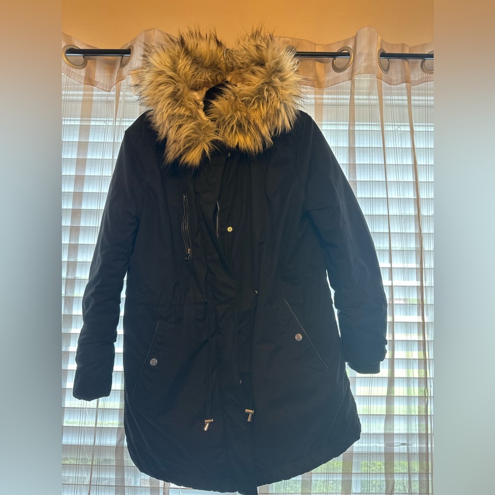 H&M winter coat with removable faux fur hood.